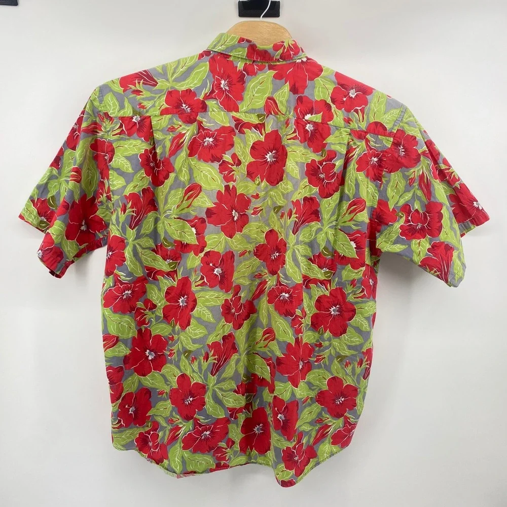 Banana Republic‎ Button Up Shirt Mens XL Red Floral Tropical  Short Sleeve VTG